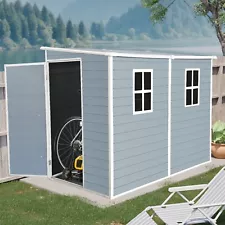 4x8 FT Outdoor Resin Garden Storage Shed with Floor,Two-Window & Lockable Doors