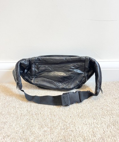 Vintage Patchwork Leather Bum Bag Fanny Pack Crossbody 7 Pockets Buckle W36 - Picture 3 of 3