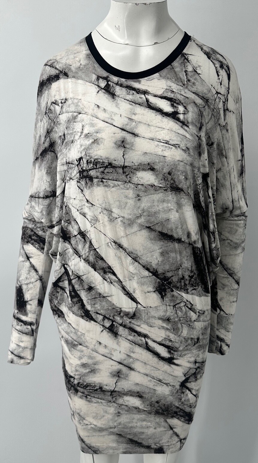 Helmut Lang black white Terrene print jersey tunic long sleeve T-shirt dress szM