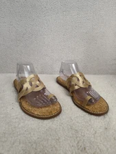 Crown Vintage Aravedi Women Sandals 8M Gold Leather Metallic Slip On Flat Shoes