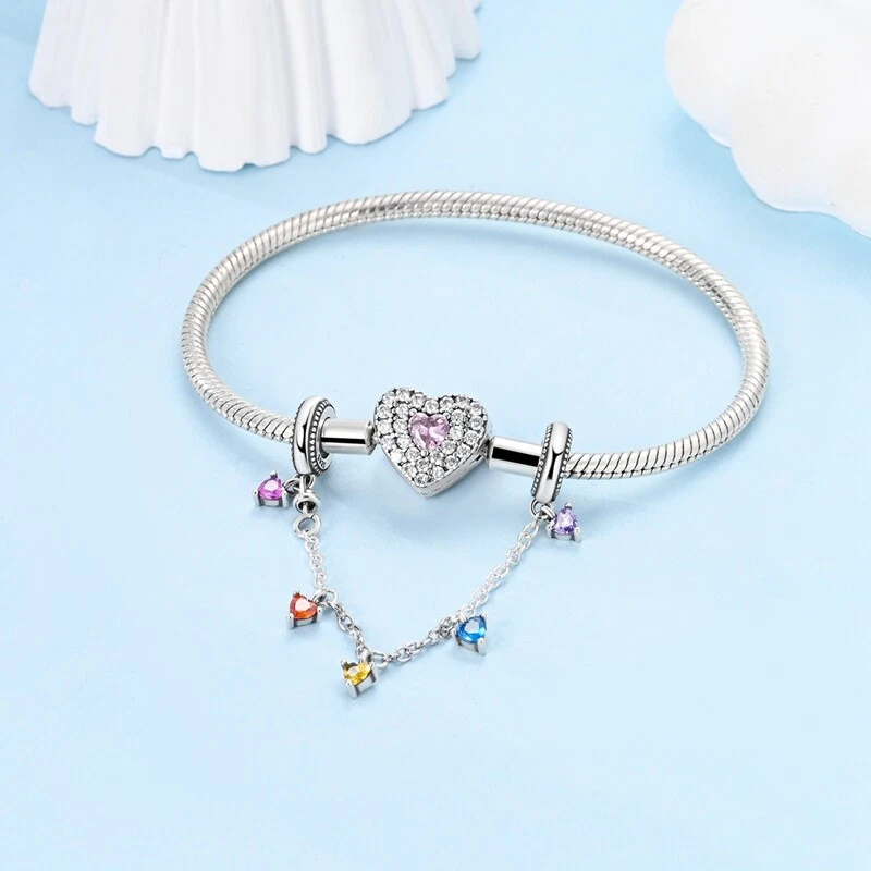 Pulsera MULA 925 plata esterlina circonita cúbica tapón de goma cadena de seguridad para mujer Foto 4 de 4