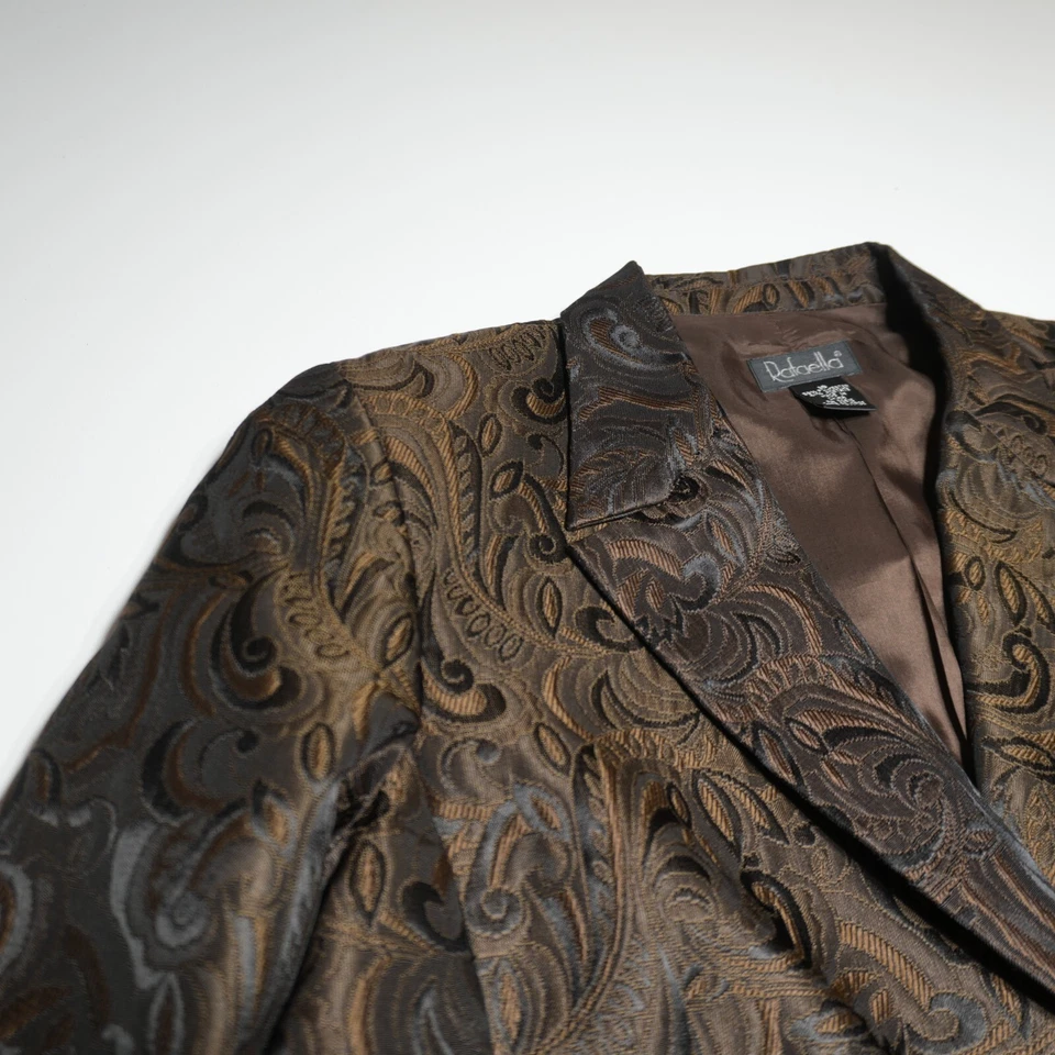 Rafaella 新颖夹克女式 16 经典锦缎棕色青铜西装外套全衬里 — 第 2/4 张图片