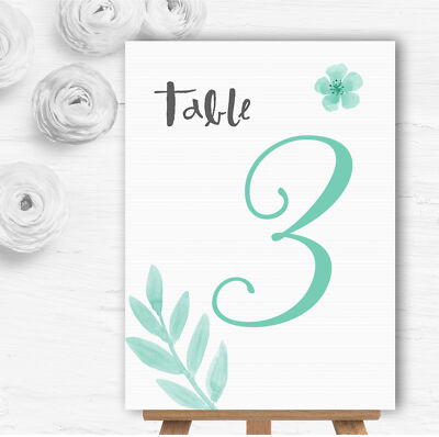 Aquarell dezent türkis mintgrün personalisiert Hochzeit Tischnummer Namenskarten
