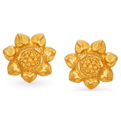 22K/18K Real Certified Fine Yellow Gold Unique Flower Stud Earrings