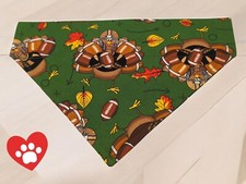 Thanksgiving Dog Bandana Turkey Football OVER THE COLLAR Scarf Slide on Bandanna