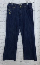 Crest Jeans Women's 15/16 Bootcut High Rise Floral Rhinestone Blue Denim