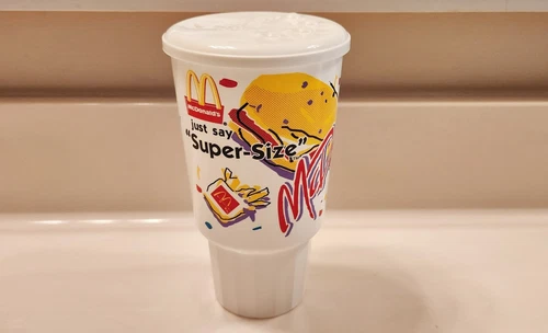 Vintage 90's McDonalds " Just Say 'Super size' Coke To Go plastic cup w/lid-Rare