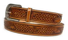 1 3/4" WIDE MEN'S HORSE AND LONGHORN DECORATED GENUINE LEATHER WESTERN BELT