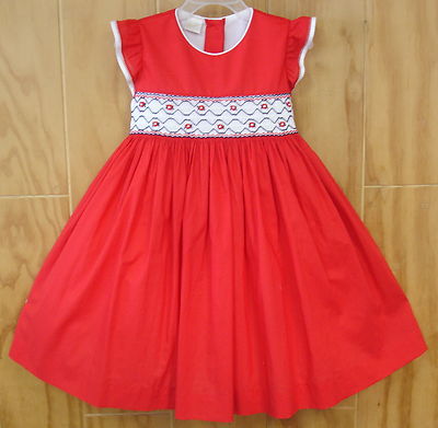 NWT Tutti Color Girl's Red Smocked Hand Embroidered Dress 4 NEW Party 