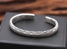 Solid 925 Sterling Silver Mens Heavy Braided Torque Bangle Cuff Bracelet
