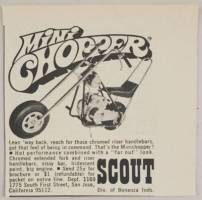 1969 Print Scout Mini-Chopper Motorcycle Bonanza Industries San Jose,California