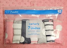 Kid Girl Size 4-5 (7 Undies) Carter's Pink Navy Blue Gray Pink Polka-Dot Striped