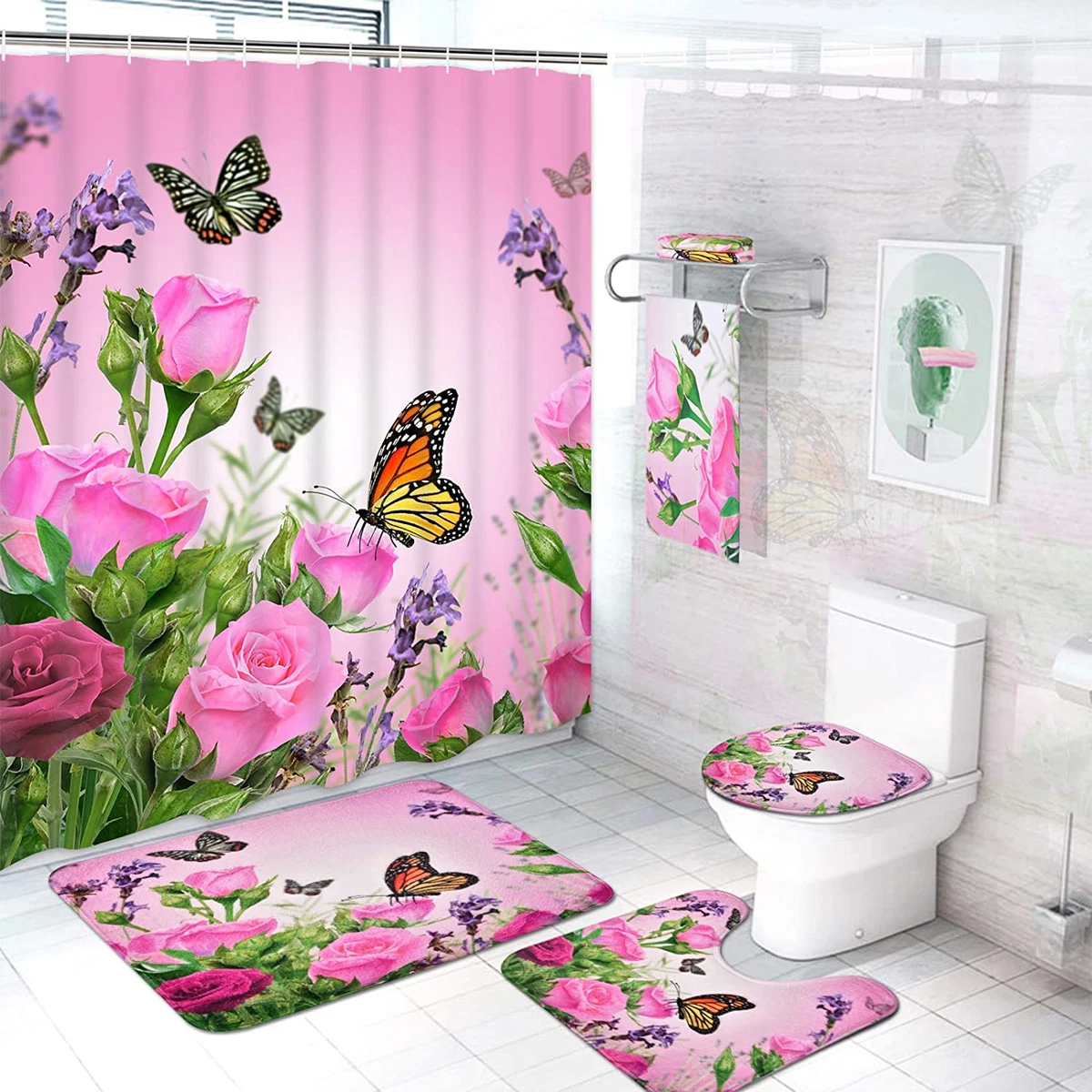 Shower curtain 2024 set with rugs