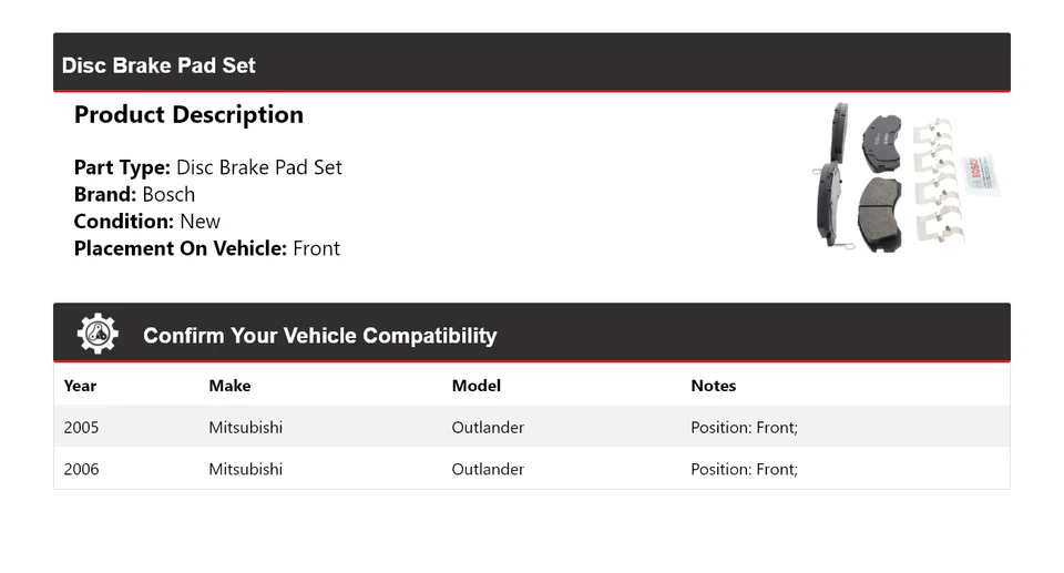 Pastillas de freno delanteras de cerámica QuietCast Bosch 2005-2006 para Mitsubishi Outlander Bosch Foto 2 de 4