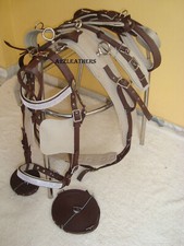 Beige/Brown Synthetic Nylon Driving Harnes for Single Horse with Designer Bridle