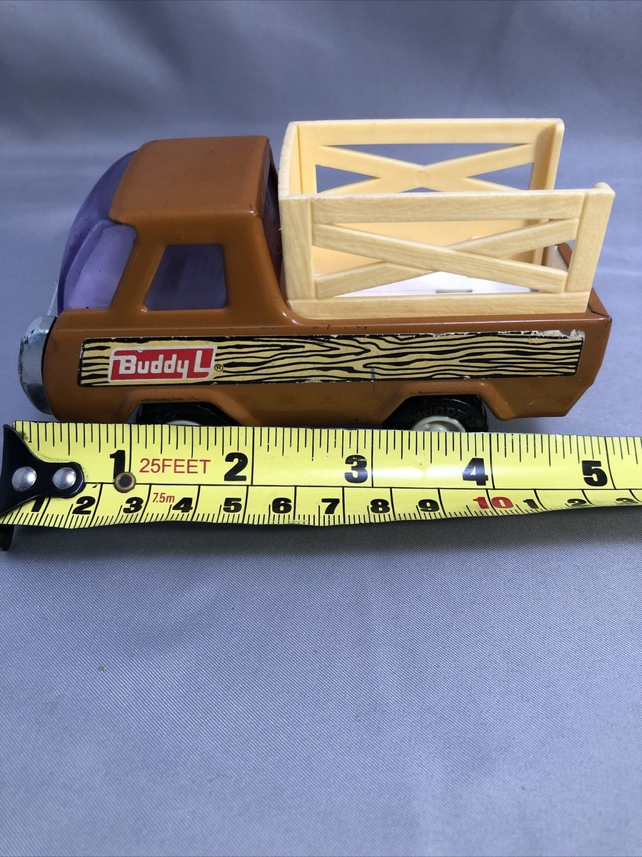 Vintage Buddy L Transport Farm Truck W/ Wooden Rack Pressed Metal