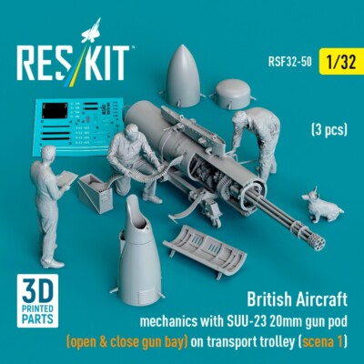 1/32 Reskit RSF32-0050 British Aircraft mechanics with SUU-23 20mm gun pod (open