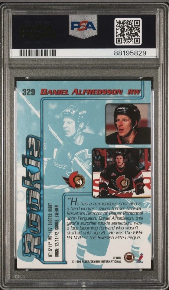 1995 Ultra Daniel Alfredsson #329 PSA GEM MINT 10  Ottawa Senators HOF POP 7 RC  - Image 2 of 2