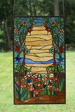 Tiffany Style stained glass window panel Dawn, 20.75" x 34.50"