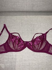L'Agent by Agent Provocateur Sheer Lace Underwired Bra Magenta Lingerie 36C Uk