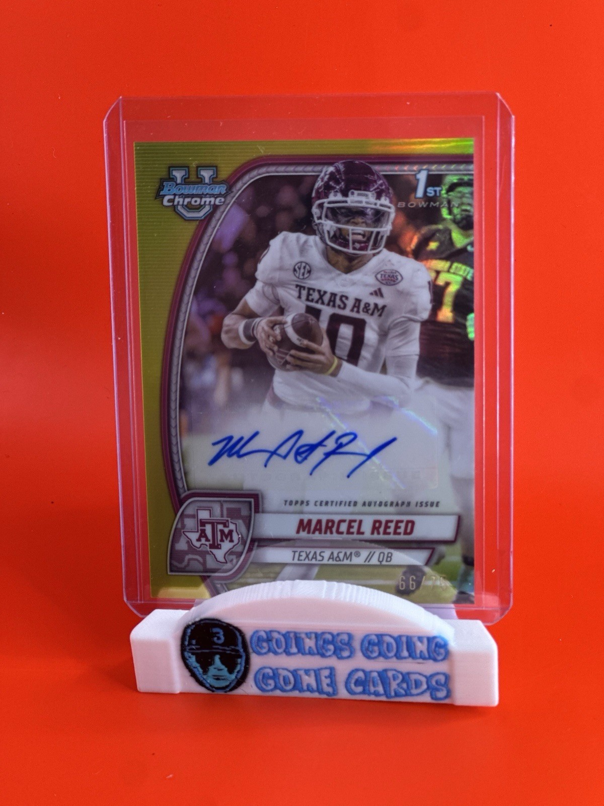 2024 Bowman Chrome University U Marcel Reed 1st Auto Yellow Refractor /75 #PA-MR