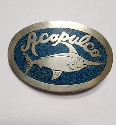 Vintage Silver Tone Turquoise Inlay Stone Handmade Acapulco  display picture 3