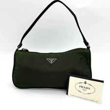 PRADA Nylon Accessory Pouch Khaki Triangle Logo Vintage Authentic