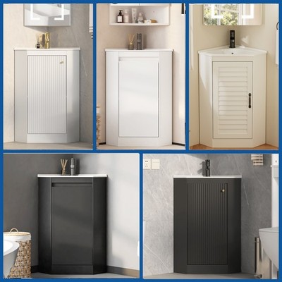 Modern 24'' Corner Vanity Sink Basin Combo Bathroom Storage Cabinet Freestanding