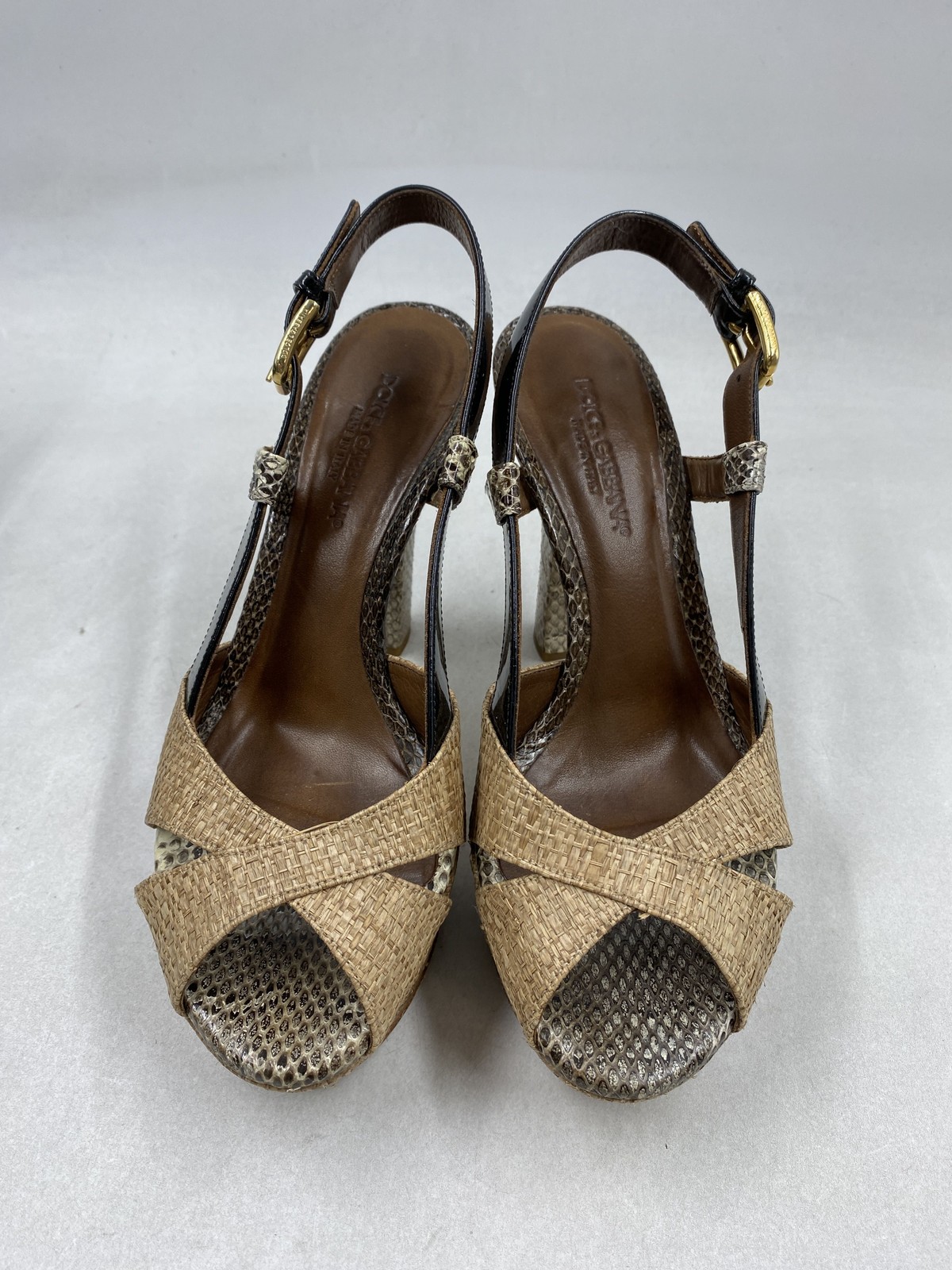 Dolce & Gabbana Beige Raffia Python Leather Platf… - image 2