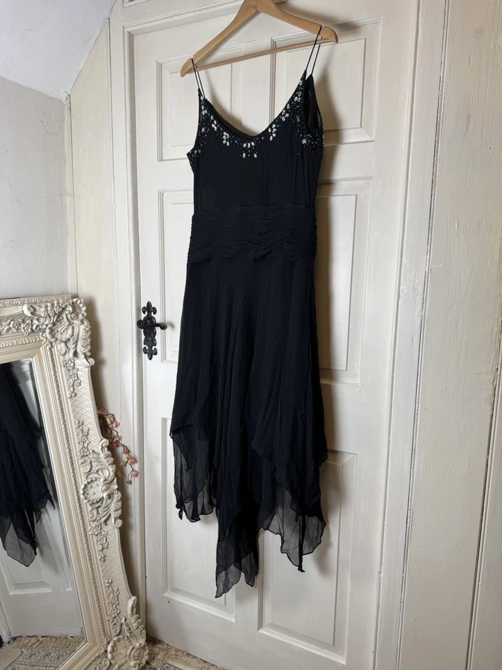Black Embellished 100% Silk Dress From Jora Collection Size UK XL - Image 4 of 4