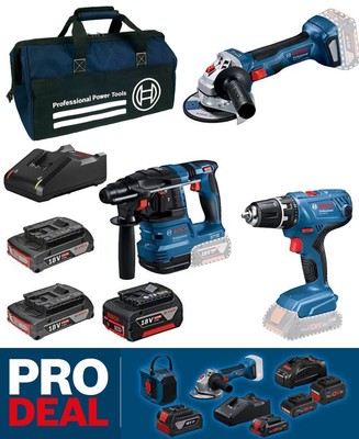 Bosch 18 Volt Profi-Set 3 Akkus 2-4 Ah GSR 18 V-25 GWS 18V-8 GBH 18 V-22 NEU
