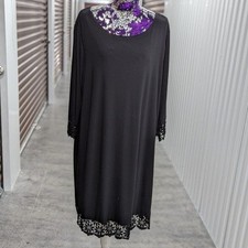 Tiana B Size 2X Black Sheath Dress with eyelet lace hem and trim