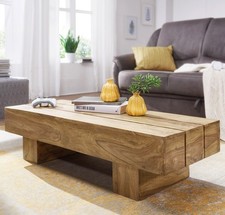 FineBuy Couchtisch Massivholz 120 cm Block Design Wohnzimmertisch handgefertigt