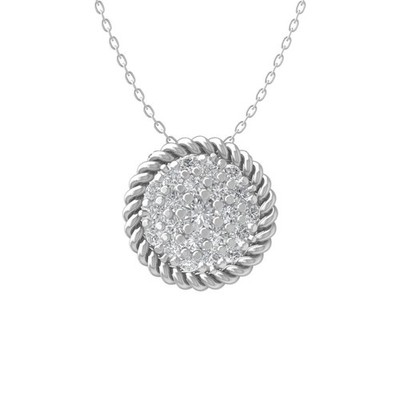 Sterling Silver 0.4Ct Natural Diamond Composite Pendant Necklace 18'' Chain