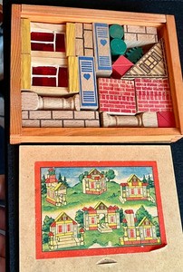 Vintage German Wooden Building Blocks Architectural Construction Set box toy