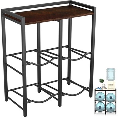 5 Gallon Water Jug Holder for 4 Bottles with Rustic Brown Wood Top Shelf, 5 G...