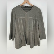 MISOOK Gray Zip Front Quarter Sleeve Collarless Jacket- Women's Size XL