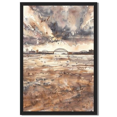 Sunset River Bridge Landscape Canvas Oil Paintings Reproduction