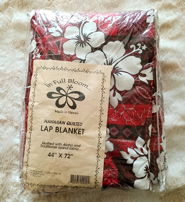In Full Bloom Vintage Hawaiin Quilted Lap Blanket Made In Hawaii Red Flowers
