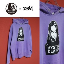 Hysteric Glamour x X-Girl Hoodie Cotton Purple Logo Print Collab Used