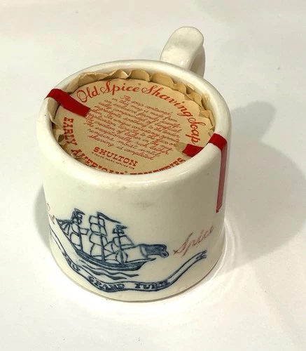 VTG OLD SPICE SHULTON Milk Glass Shaving Mug & Soap NOS UNUSED Ship Grand Turk