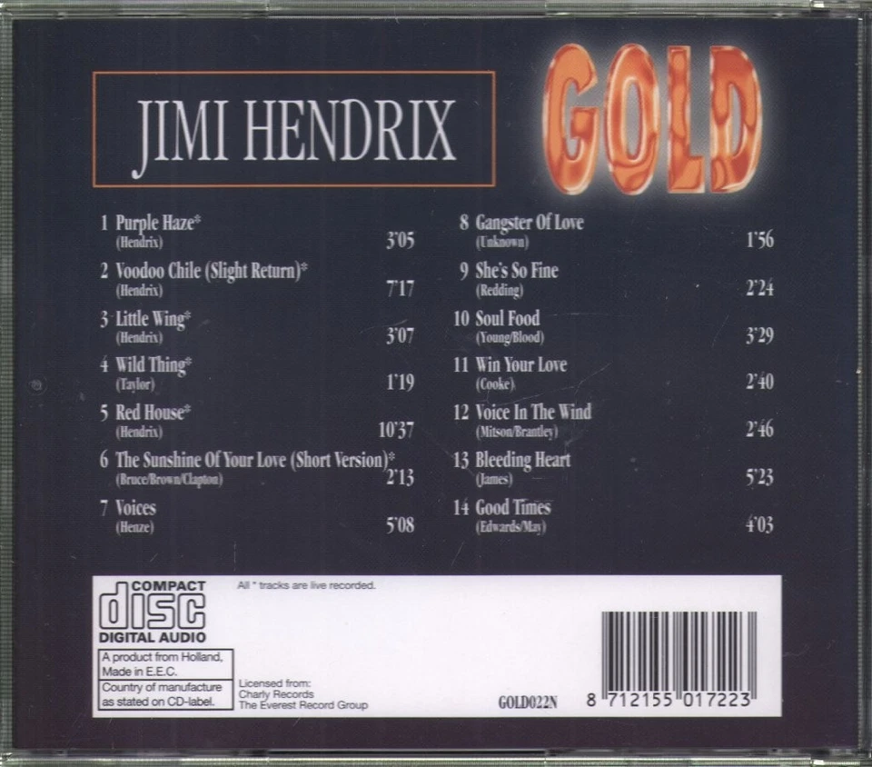 Jimi Hendrix Gold CD Niederlande Gold 1996 GOLD022N - Bild 3 von 3