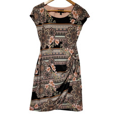 Floral Mandala Faux Wrap Dress Boho Business Casual Church Teacher Retro Size S
