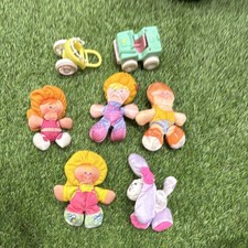 Fisher-Price 1980s Smooshees with Accessories, 5 Dolls and 2 Toy Vehicles