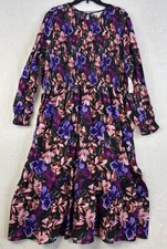 Terra Sky Purple Pink Floral Smocked Midi Dress Plus Sz 3X 24-26 NWT