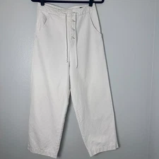 PAS DE CALAIS Size -34 Cream Cotton Linen Blend High Waist Pocket Crop Pants