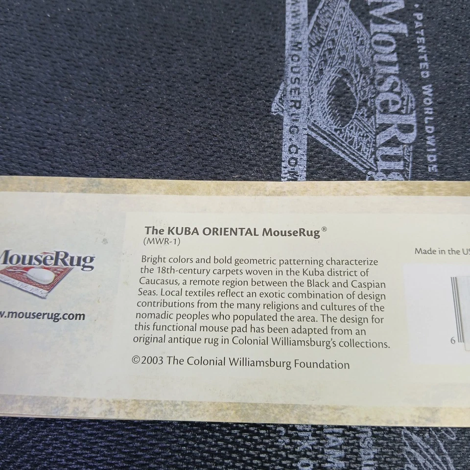 Vtg Mouse Rug 10" X 7" - Computer Mouse Pad "The KUBA Oriental" Williamsburg - Image 3 of 3