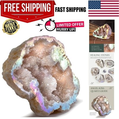 Druzy Angel Aura Quartz Geode - High Energy Healing Stone with Information Card