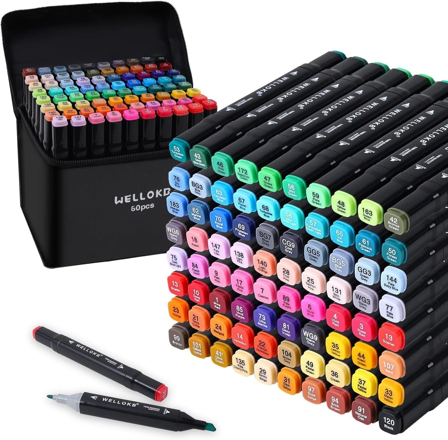 Set, 60 Colors Based Dual Tip, Broad And Brush Tip...
