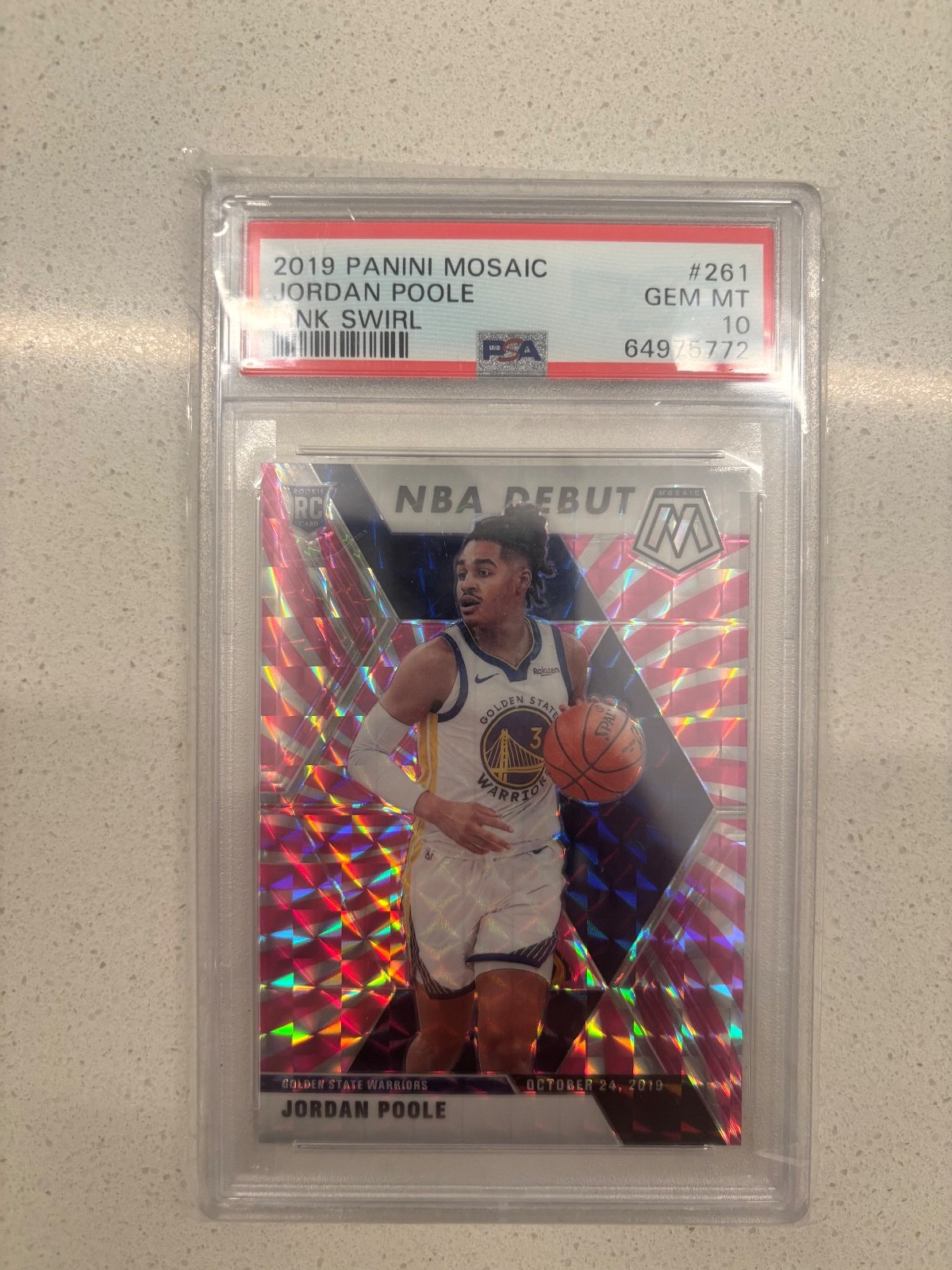 2019 Panini Mosaic #261 Jordan Poole Pink Swirl Rookie #08/11 PSA 10